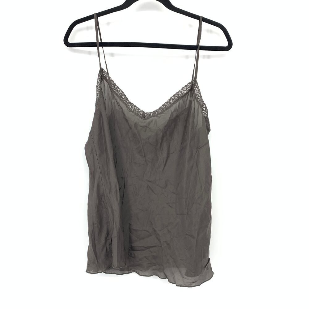 Love Johnny Was Silk Tank Top Womens XL Gray Lace Trim Camisole Boho Layering